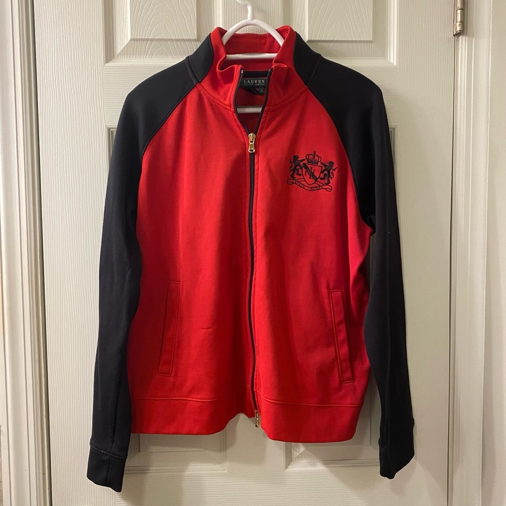 Lauren Ralph Lauren Red and Black Active Track Jacket XL Cotton Blend